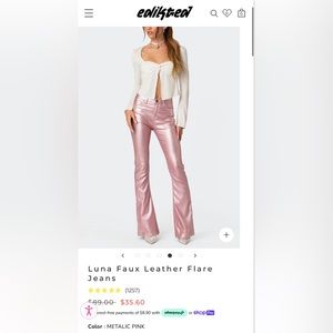 LUNA FAUX LEATHER FLARE JEANS in Metallic Pink
